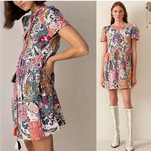 Alix Of Bohemia Dresses & Skirts - Alix of Bohemia Floral Patchwork Short Sleeve Mini Dress - Multicolor